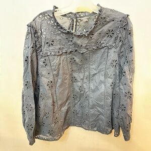 J.Crew funnelneck shirt in eyelet in black